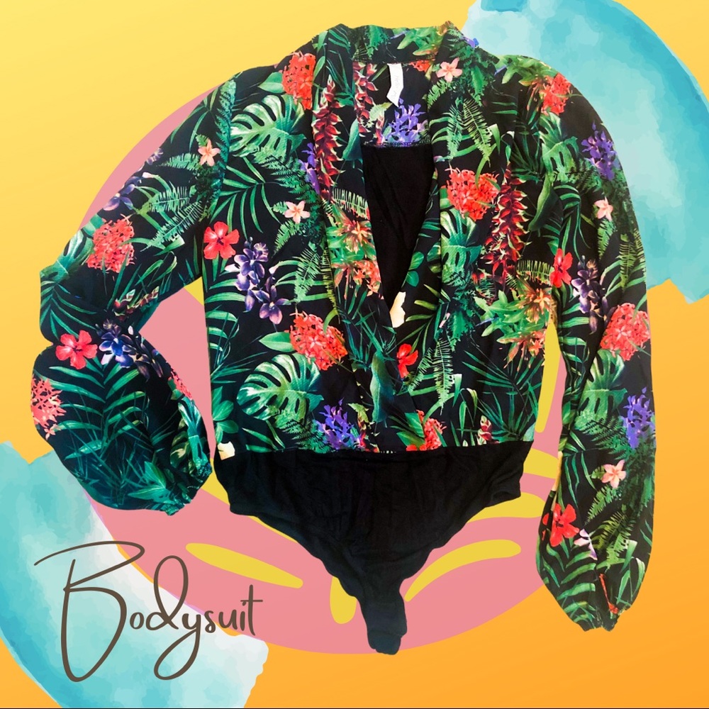 Hello Miss | Tropical Print Blouse Bodysuit